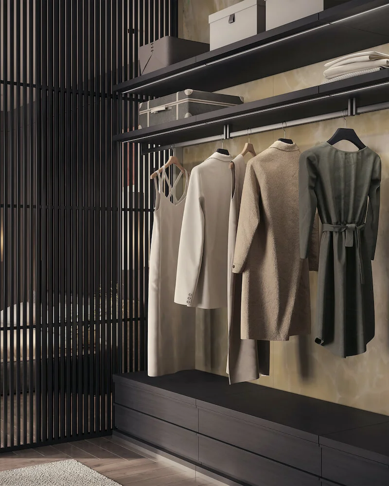 Премиум гардеробные системы на заказ по индивидуальным размерам DeniART ➤ Мебель для дизайнерских интерьеров