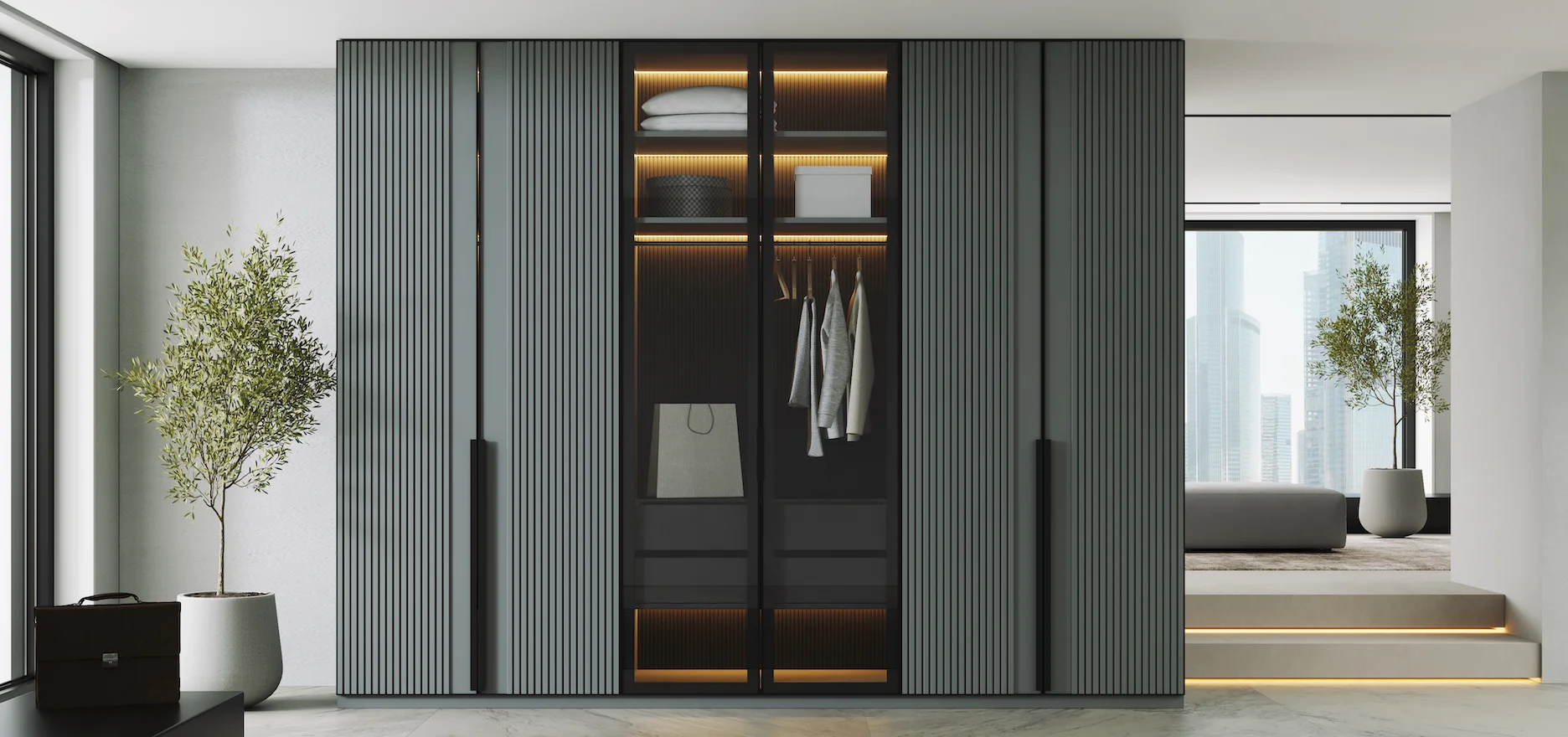 Супермодный шкаф с с реечным декором ™ Фабрика премиальной мебели Deni-ART
