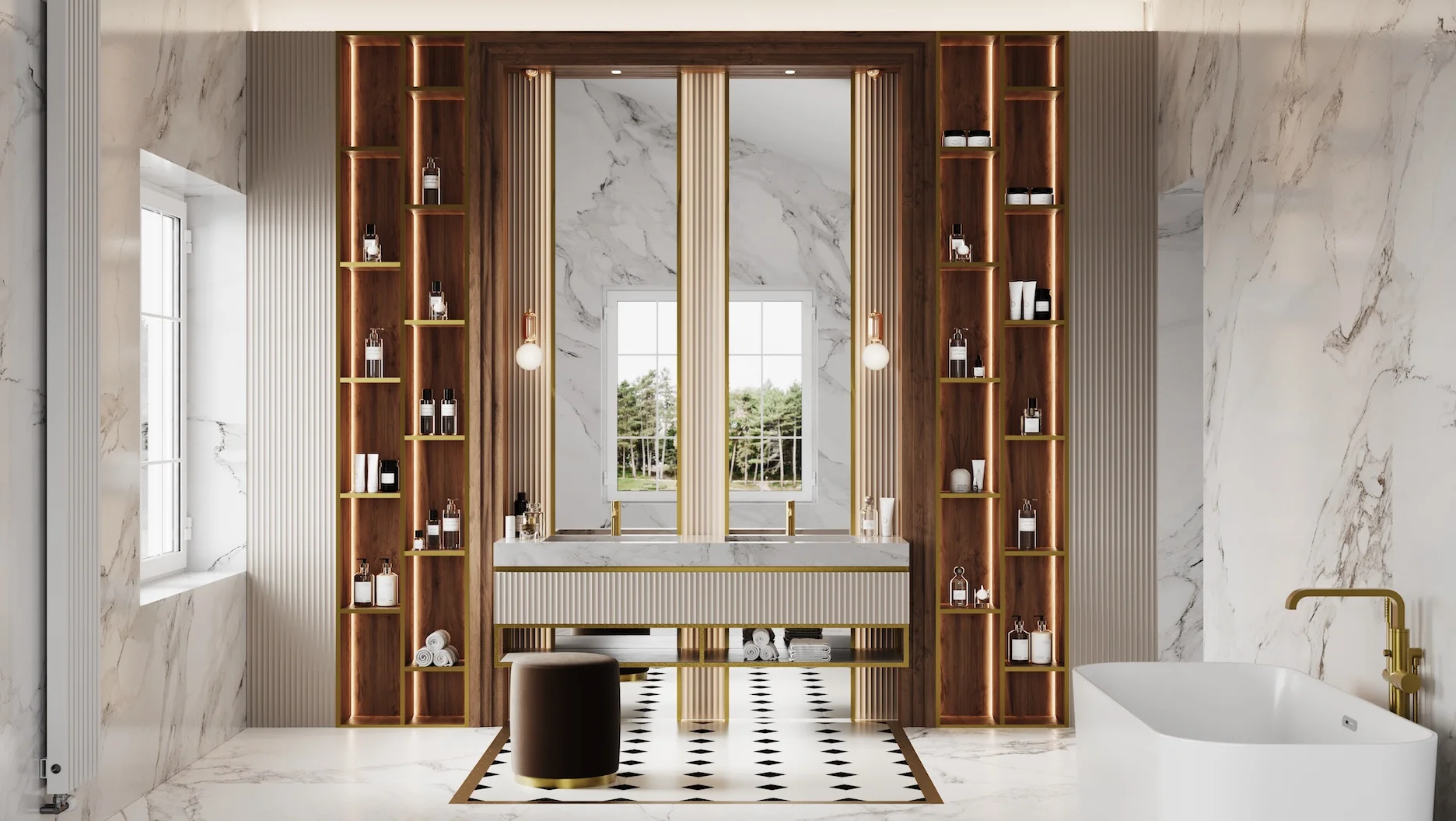 Мебель в ванную с рифлеными фасадами ™ Фабрика дизайнерской мебели Deni-ART 