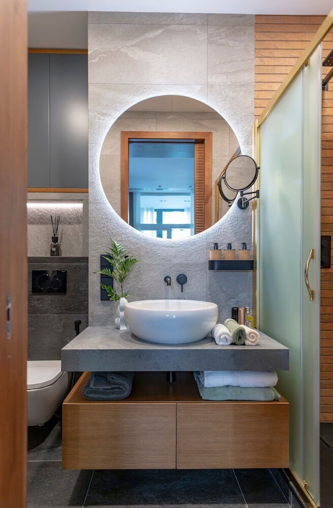Тумба в ванную с широкой столешницей из керамогранита | Deni-art мебель для дизайнерских интерьеров