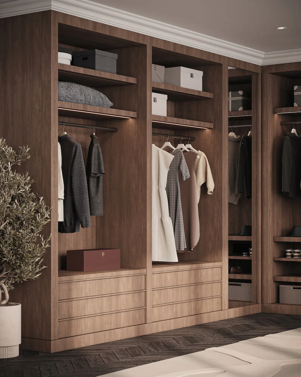Современные гардеробные комнаты на заказ от производителя Deni Art