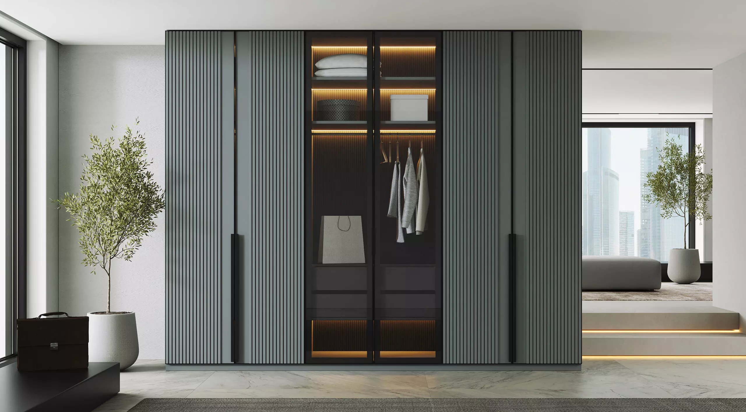 Дизайнерский шкаф MODERN с реечным декором